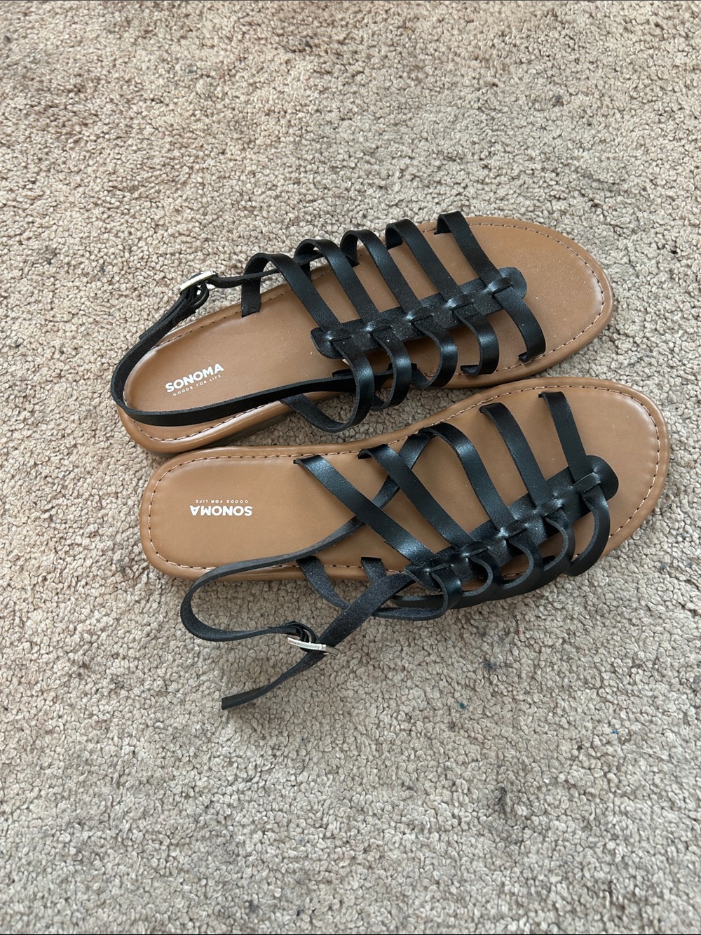 Sonoma Black Strappy Sandals with Brown Footbed